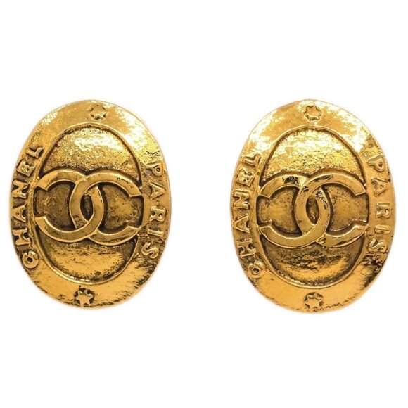 Chanel Oval Earrings Clip-On Gold - Picture 1 of 4